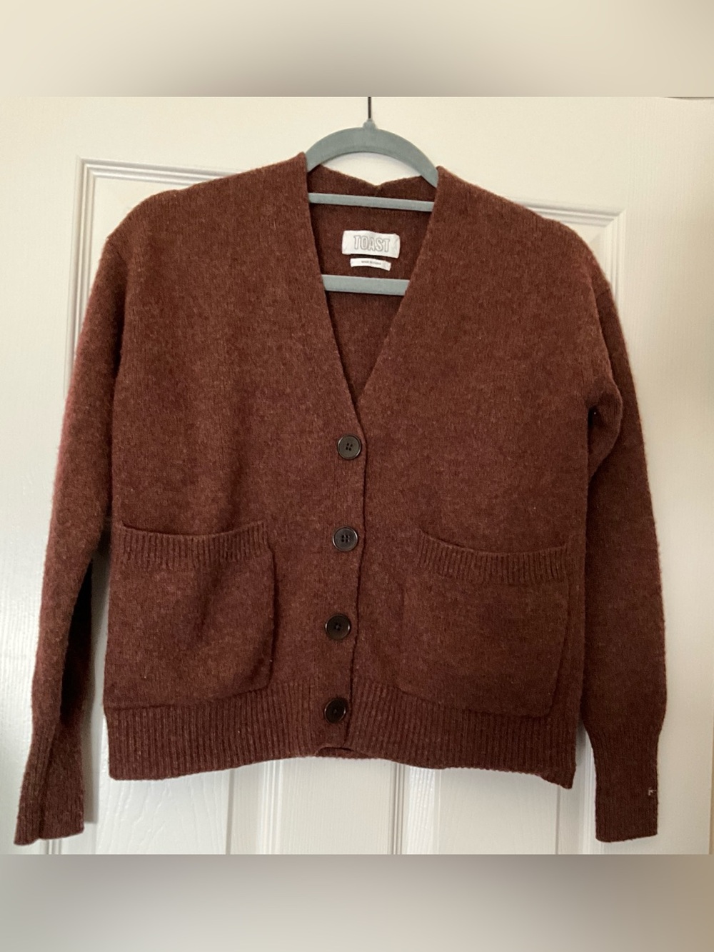 Toast Ffion Wool Cashmere Boxy Cardigan Sweater Pecan Brown Sz XXS - Picture 6 of 9